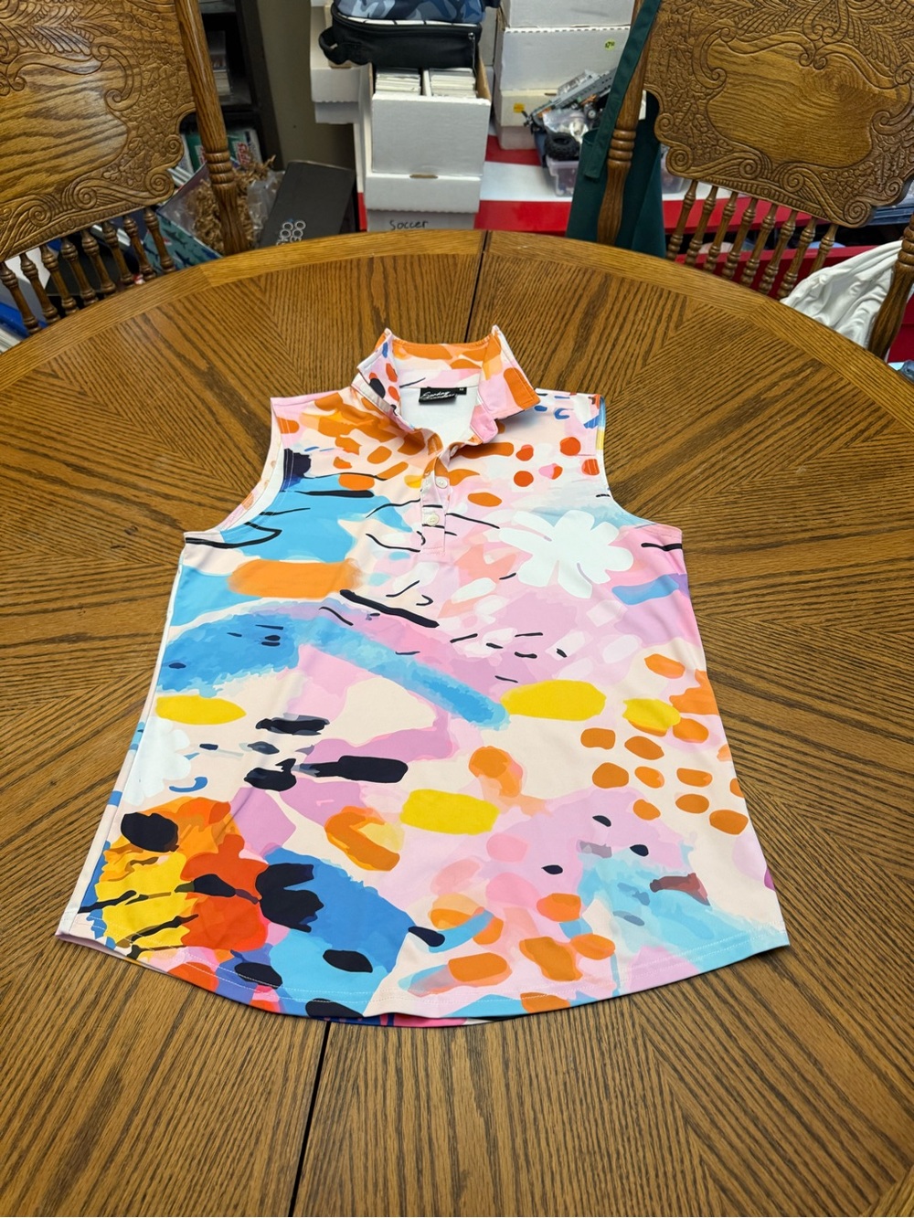 Sunday Swagger Pastel Abstract Golf Collared Top